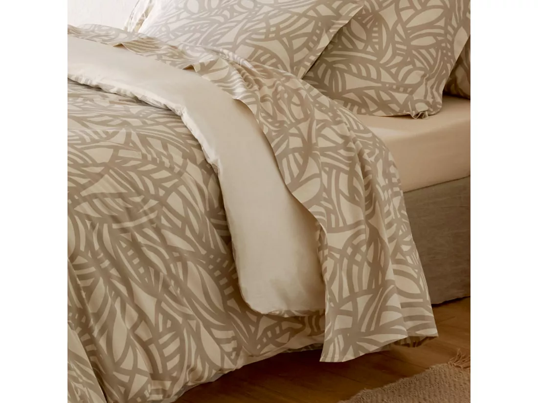 Drap plat 280x310 cm coton lavé SÉRÉNA géométrique Beige écru