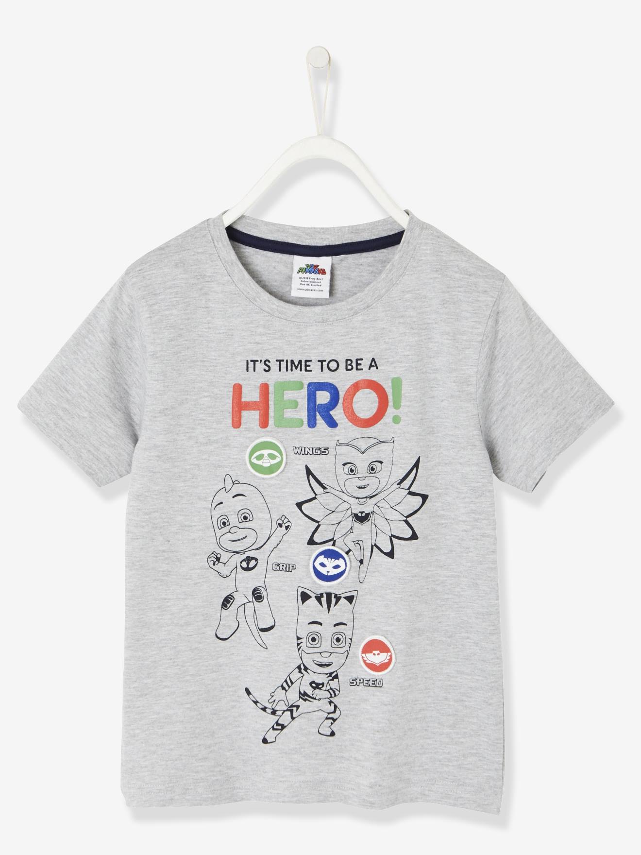 Camiseta PJ Masks® com emblemas removíveis, cinza mescla claro