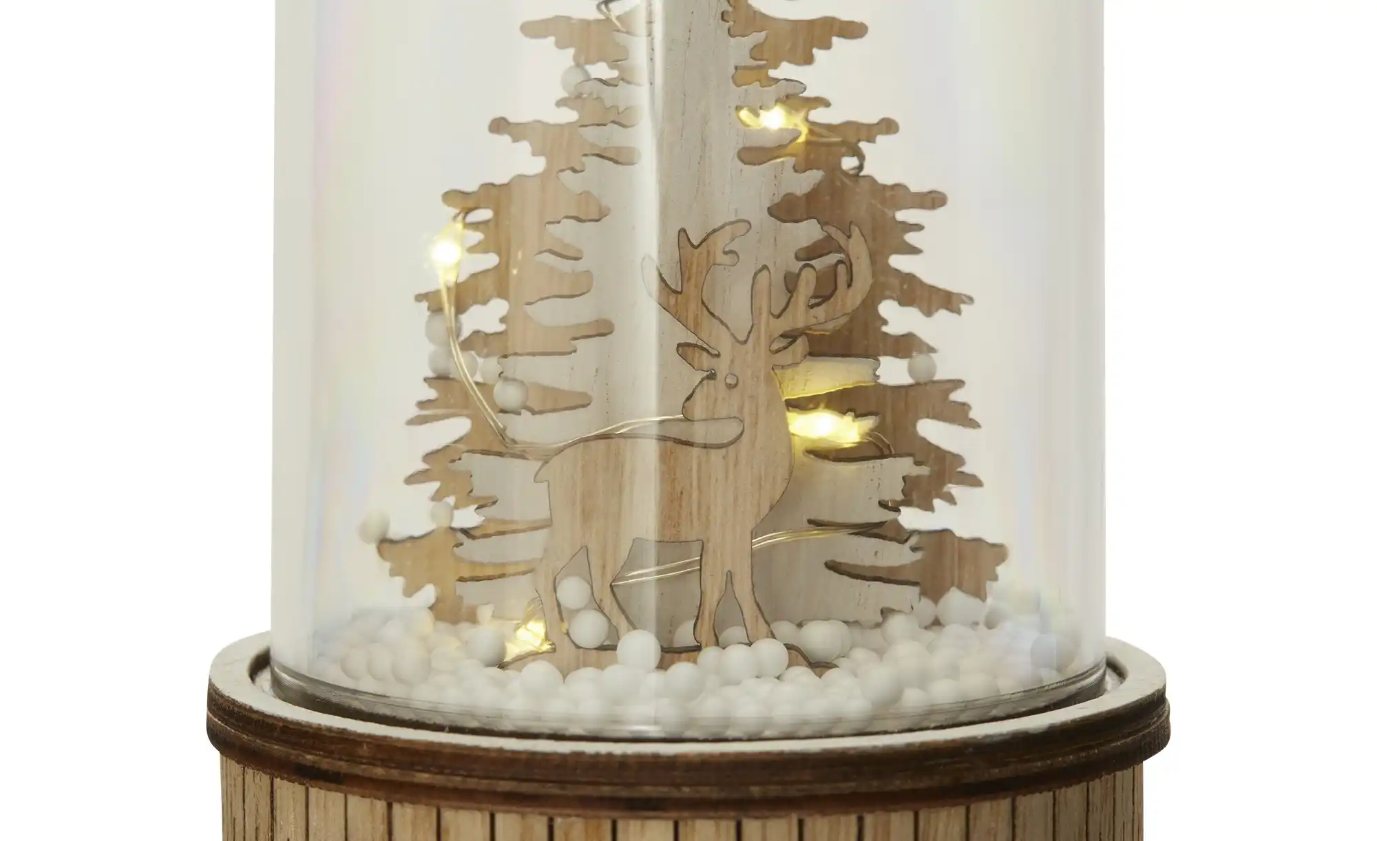HOME STORY LED Holzdekoration mit Glasglocke
