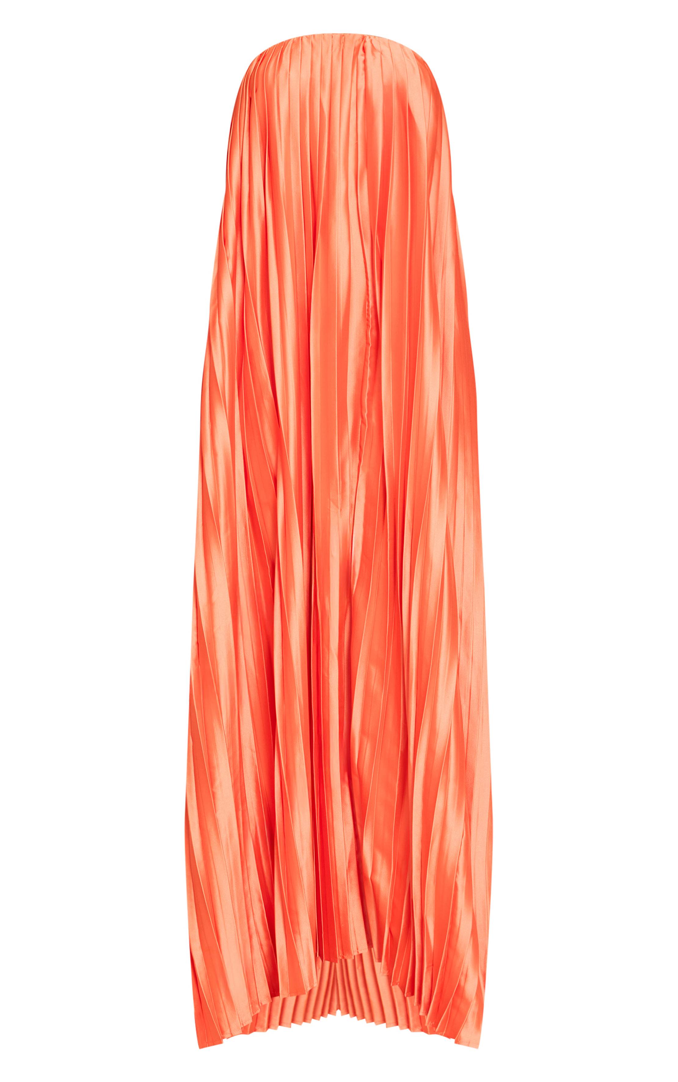 Bright Orange Robe Longue Bustier Plissée En Satin