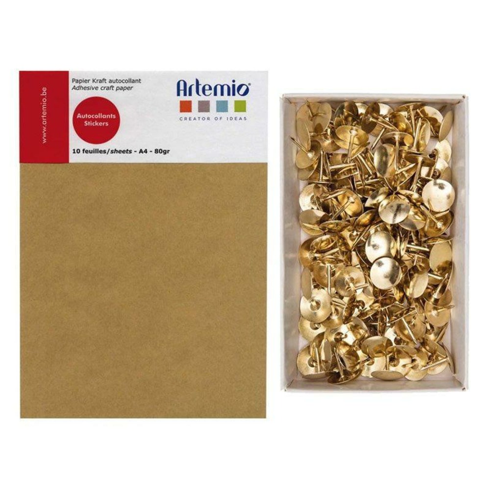 10 feuilles a4 papier kraft adhésif + 150 punaises dorées