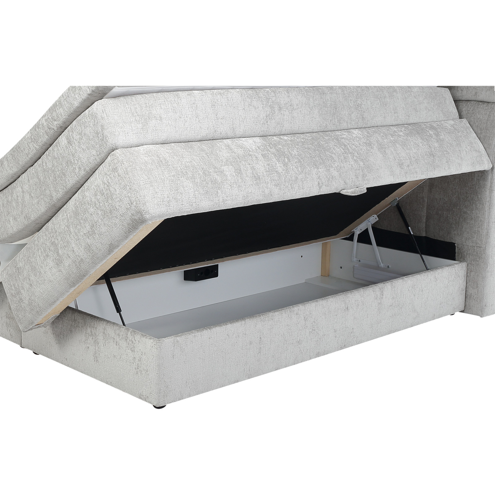Boxspringbett Queen Stoff Chenille 180 x 200 cm, mit Bettkasten hellgrau
