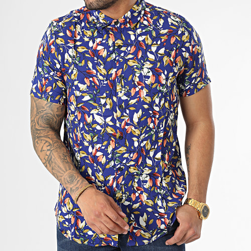 Chemise Manches Courtes Floral Bleu