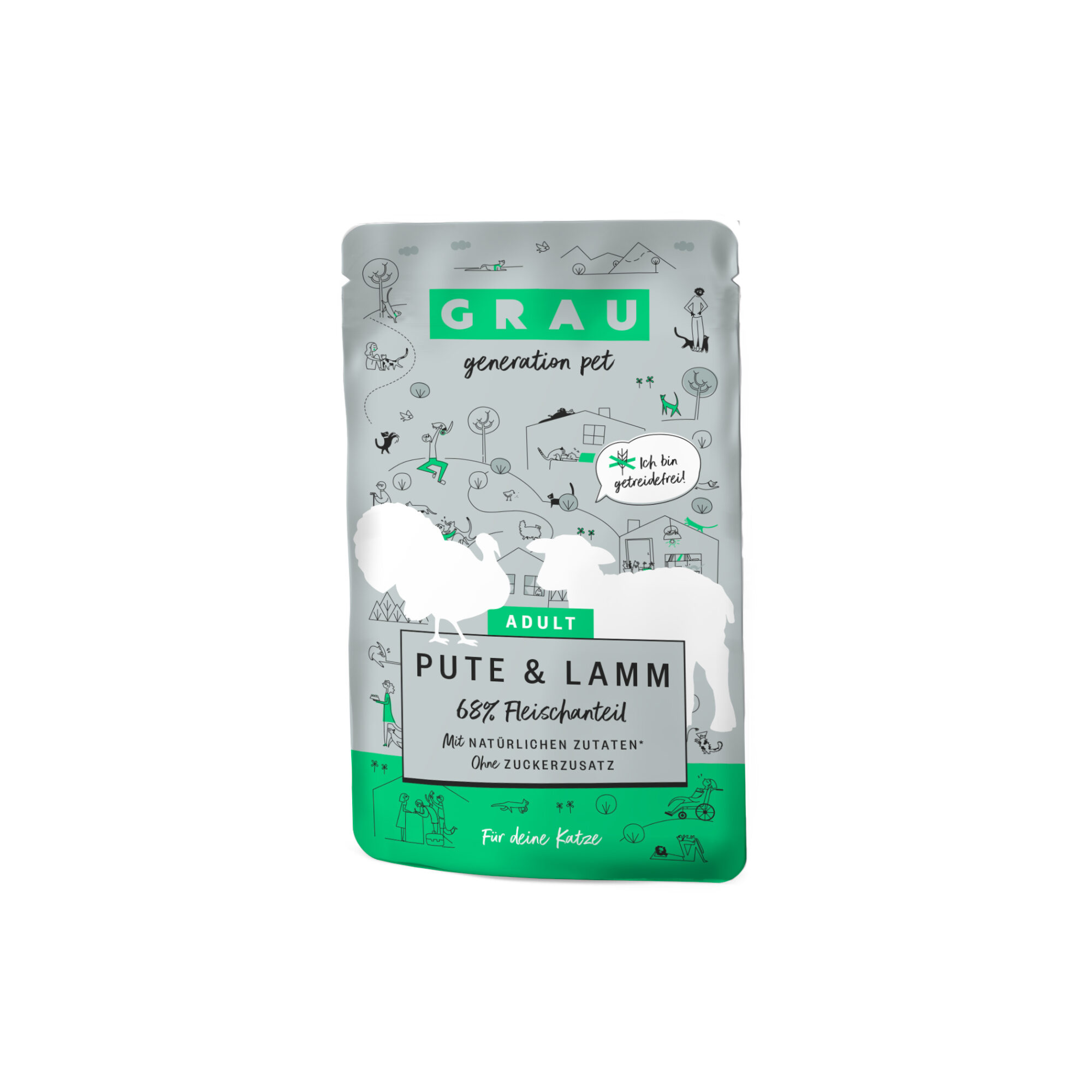 Grau Adult Graanvrij Kattenvoer - Kalkoen & Lam - Pouch