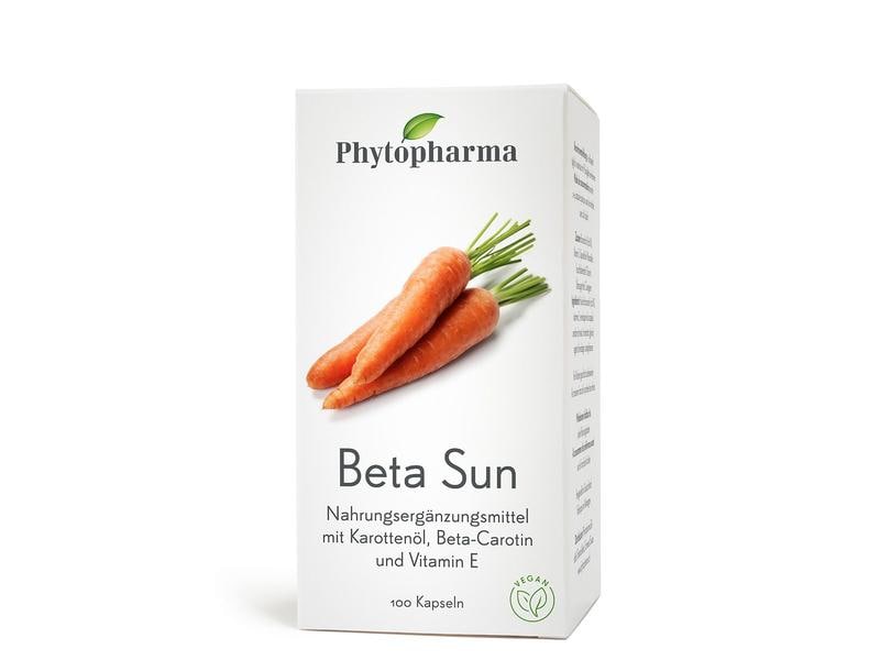Phytopharma Beta Sun 100 Kapseln Vegane Nahrungsergänzung mit Beta-Carotin