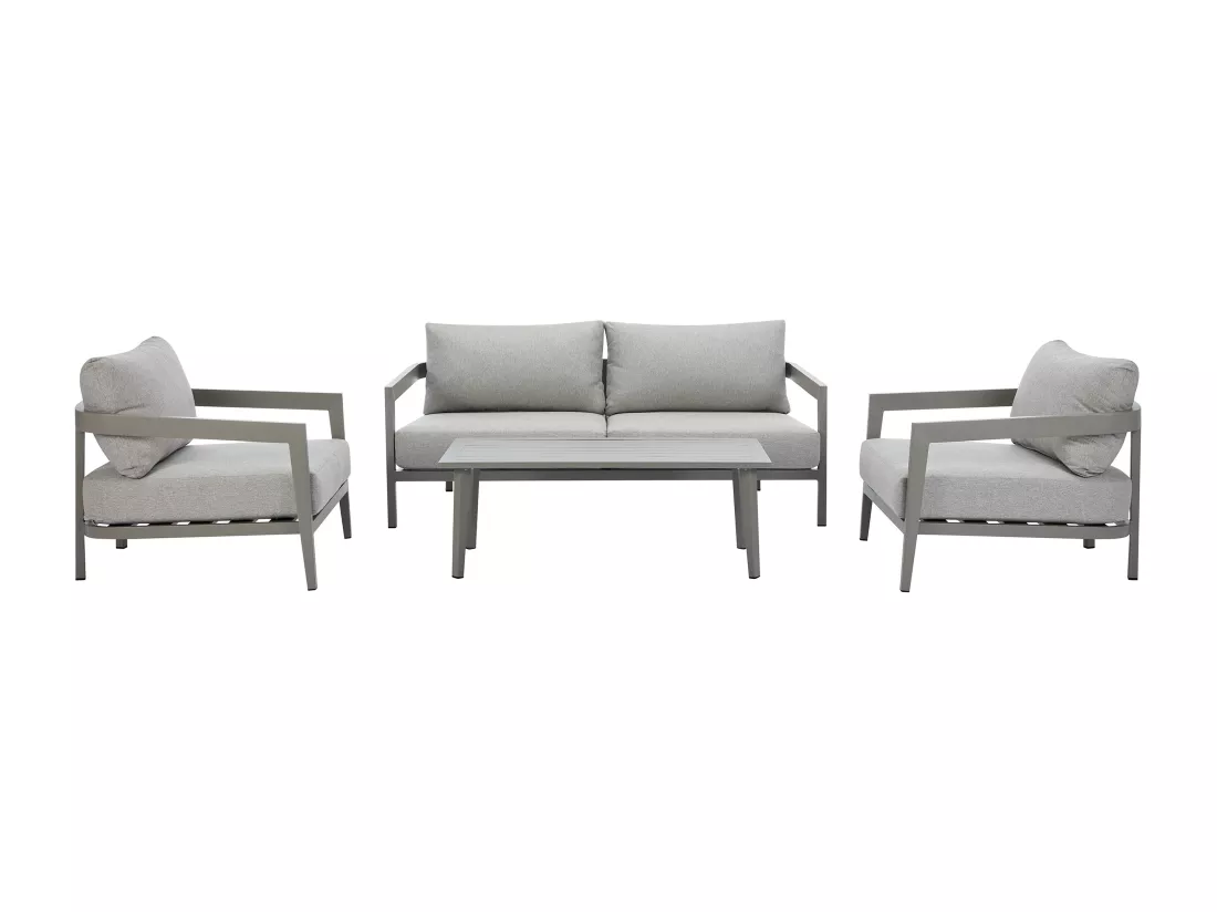 Salon de jardin en aluminium : un canapé 2 places, 2 fauteuils et une table basse - Gris - MILLANA de MYLIA