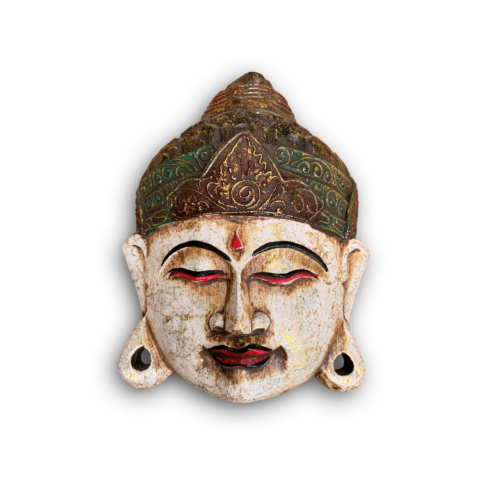 Maske 'Buddha', weiß, multicolor, H 21 cm, B 15 cm, L 5 cm von fischer's lagerhaus