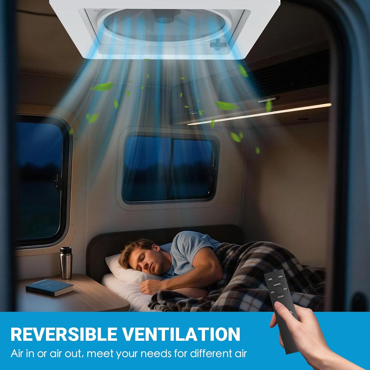 2012 Max Air Belüftung für Wohnmobil Dachventilator Dachlüfter Reversibler Abluftventilator, extrem geräuscharmer Dauerbelüftung RV 12V Remote, mit 14' halbtransparentem UV-beständigem Deckel
