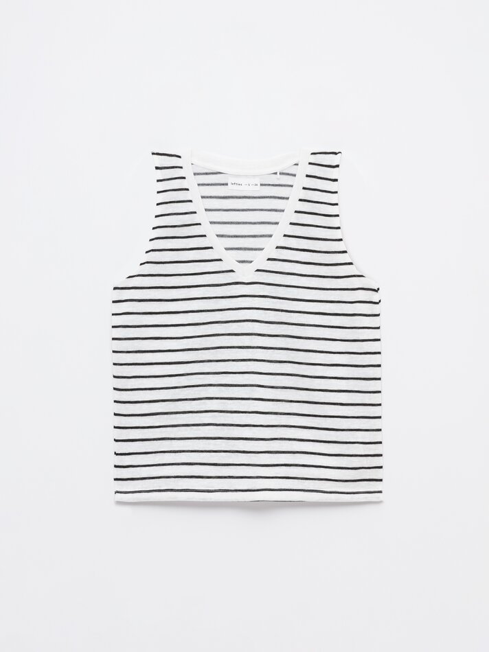 Camiseta listrada com efeito linho - Branca/Preta