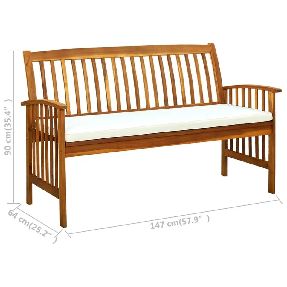 vidaXL - Tuinbank - Wit - Acaciahout - 147 cm - Met kussen