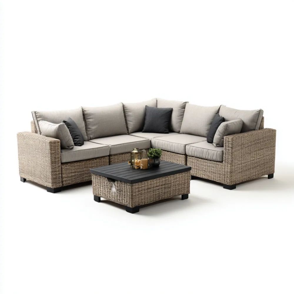Garten-Sofaset Rattanoptik 250x180x75 cm – Hellgrau/Beige – Modernes D