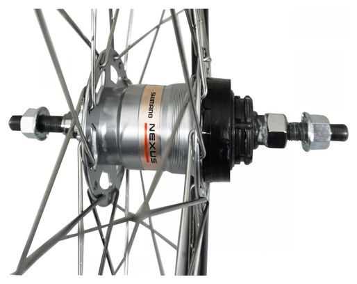 Roue vtc 700x35 arriere er20 alu noir double paroi moy nexus 3v frein tambour 36 rayons inox (sg-3r40)
