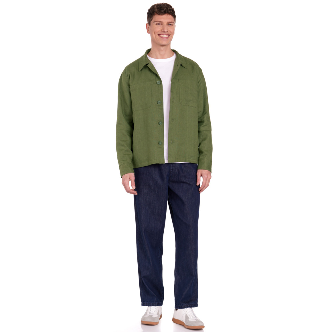 Jonas Nielsen Herren Leinen-Overshirt in Hemd-Optik dunkelgrün
