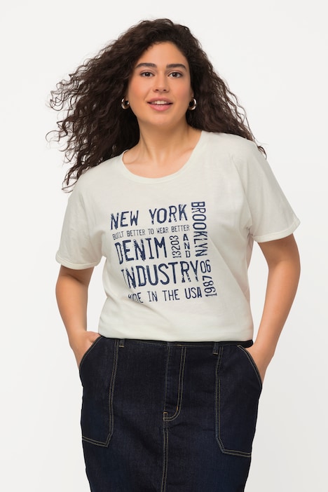 T-Shirt, Denim-Druck, Oversized, Rundhals, Halbarm