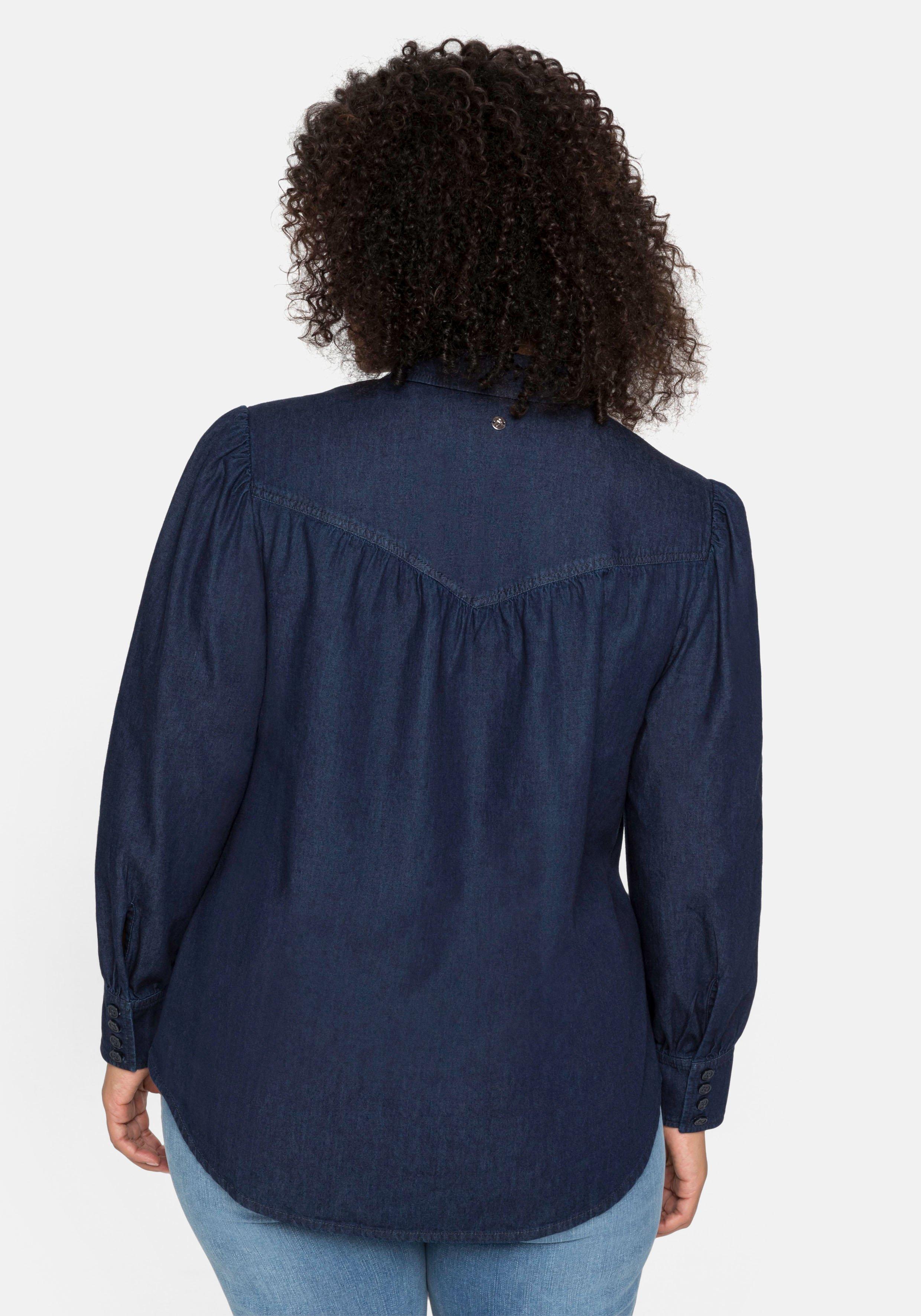 Jeansbluse mit angekräuselter Schulternaht