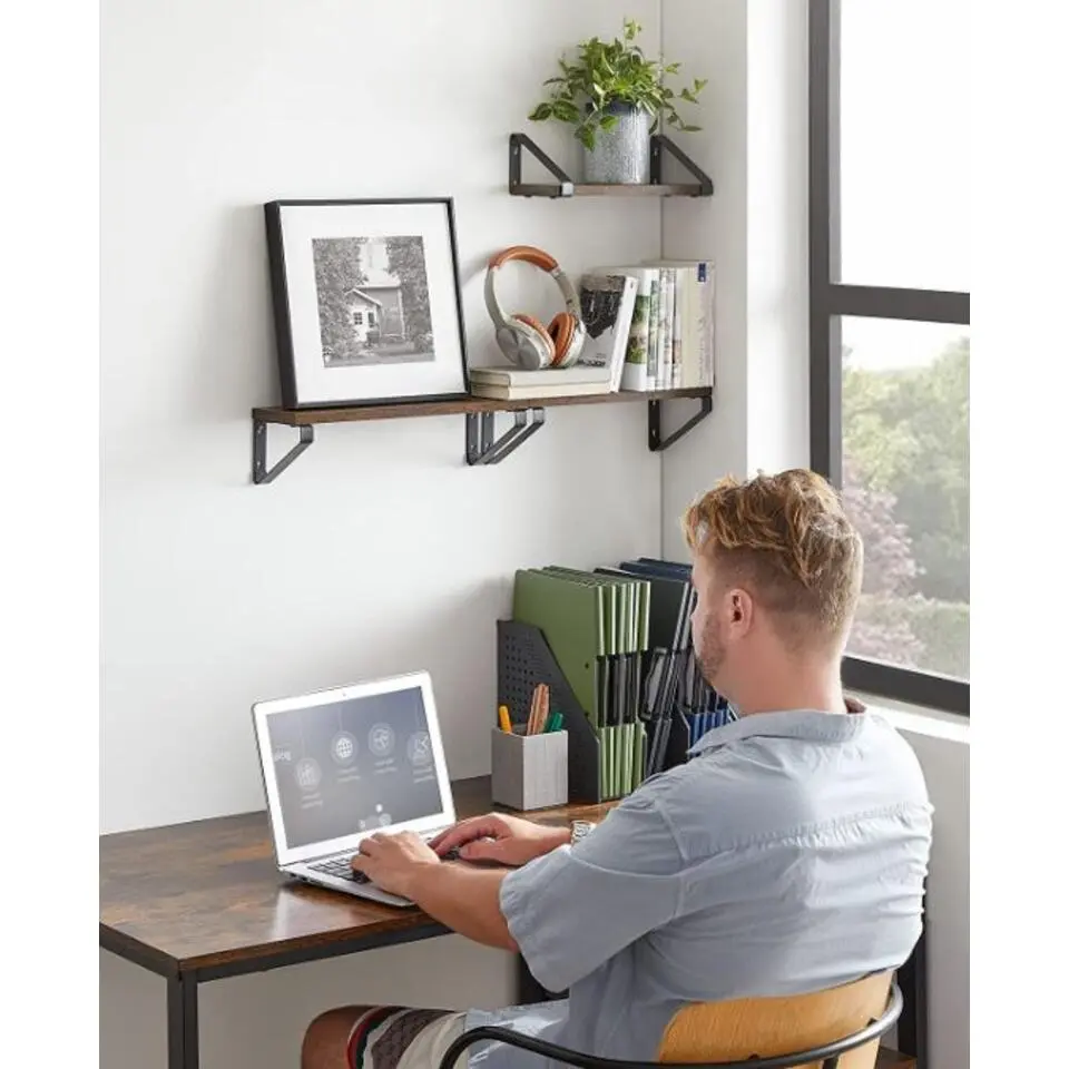Parya Home Set van 3 Boekenplanken in Vintage Hout Wandplank Industrieel