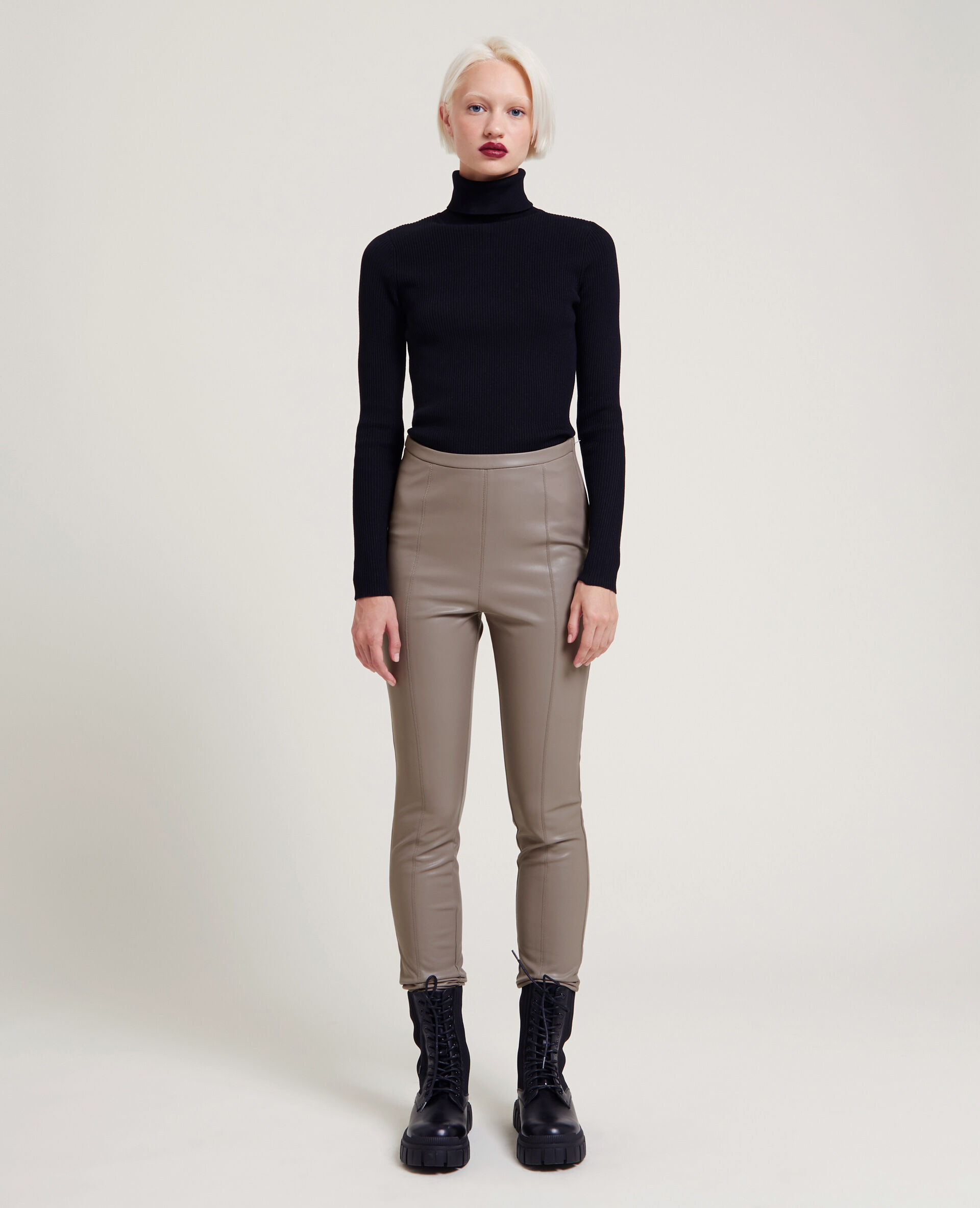 Legging simili cuir - Taupe