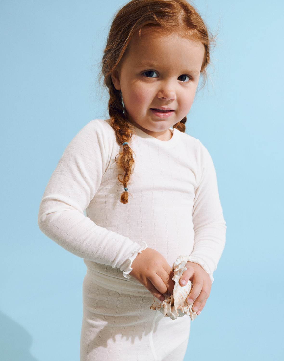 Pointelle romper met lange mouw van merinowol/zijde voor baby's