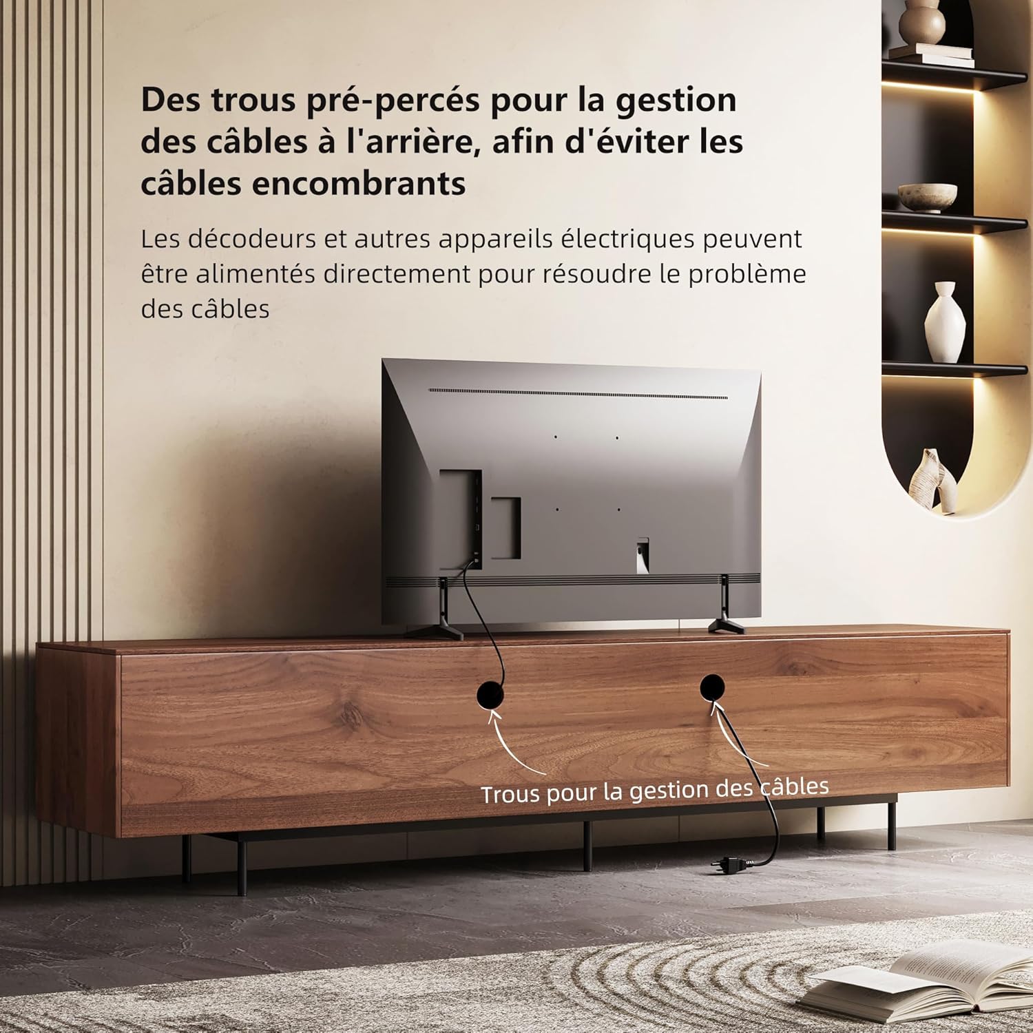 Mid-Century Modern TV-Schrank für 80+ Zoll Fernseher - TV Lowboard mit Stauraum - Home Entertainment Center in Walnuss für Wohnzimmer, Schlafzimmer (240cm)