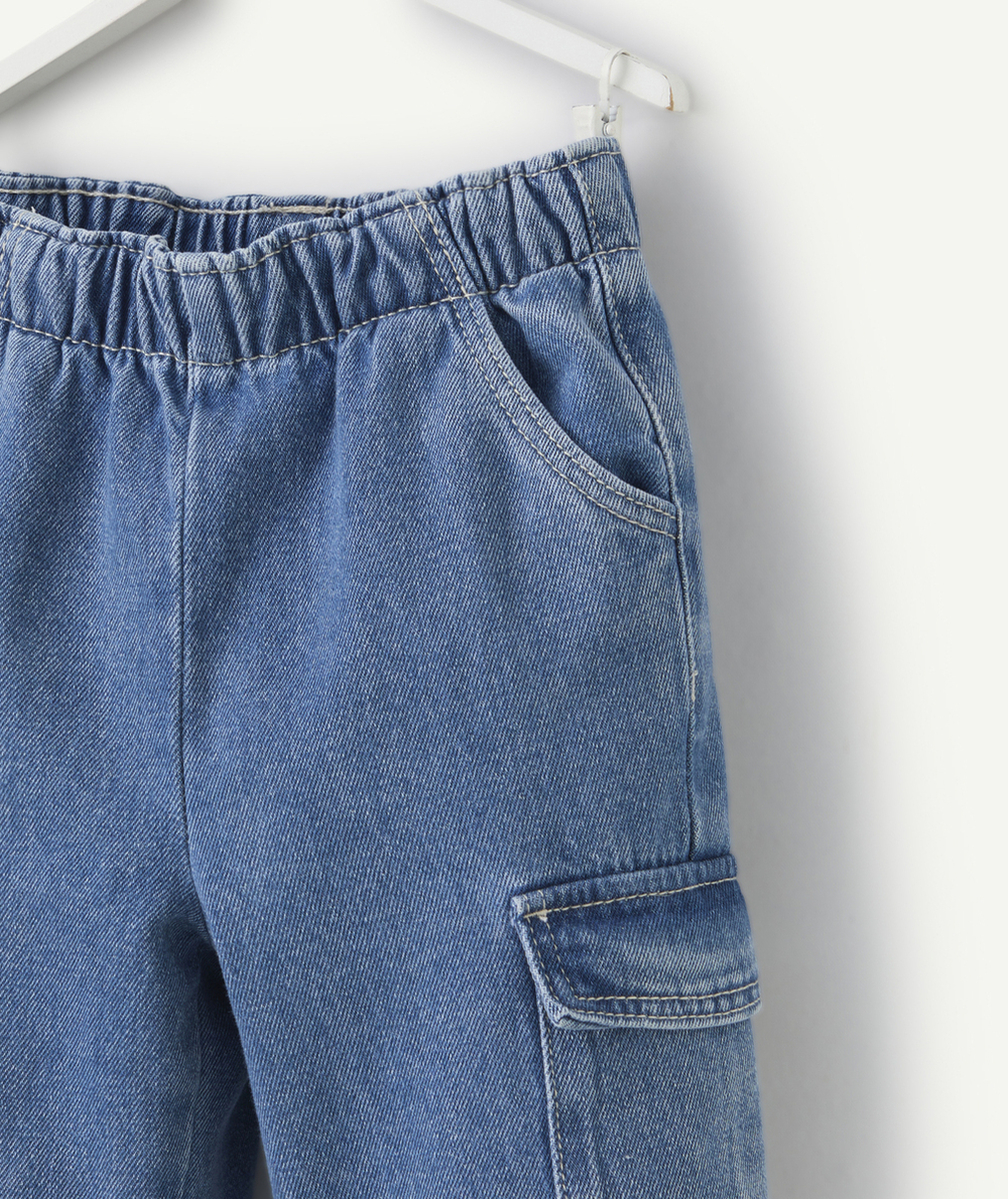 pantalon cargo wide leg bébé fille en denim low impact bleu