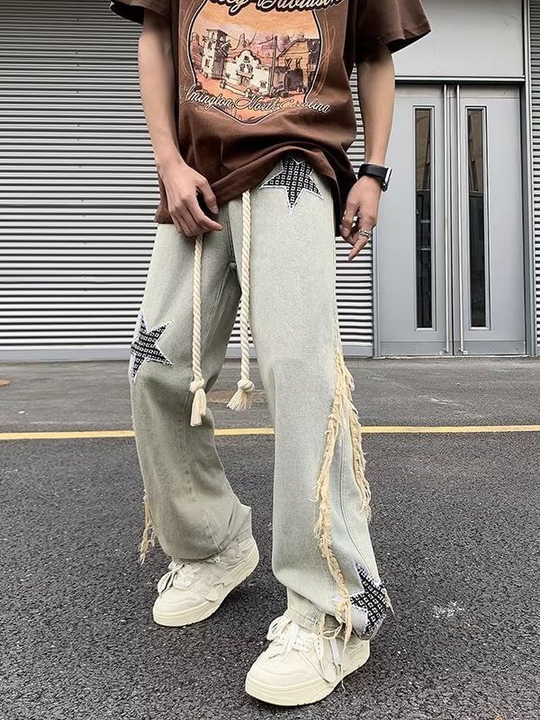 Cowpow - Hoge taille jeans met sterrenapplicatie en wijde pijpen