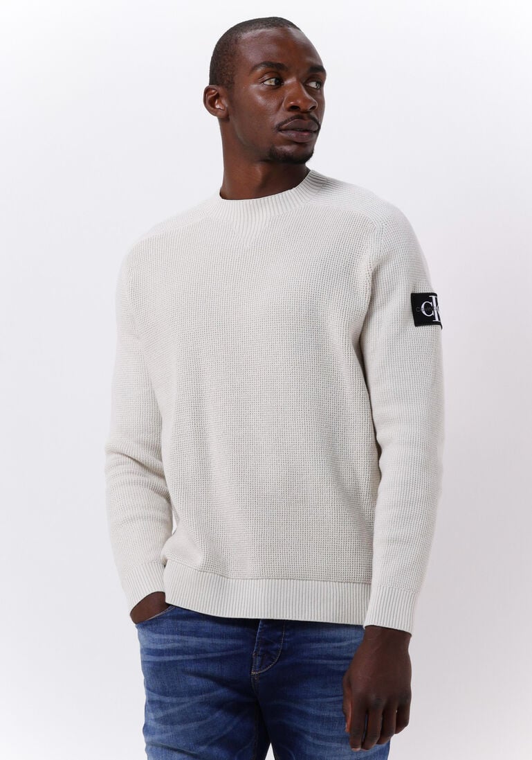 CALVIN KLEIN beige calvin klein sweater monologo badge sweater