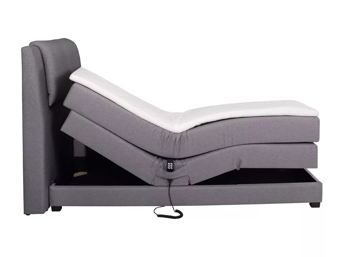 Ensemble complet boxspring tête de lit + sommiers relaxation électrique + matelas + surmatelas - 100 x 200 cm - Tissu - Gris clair - CASTEL II de PALACIO
