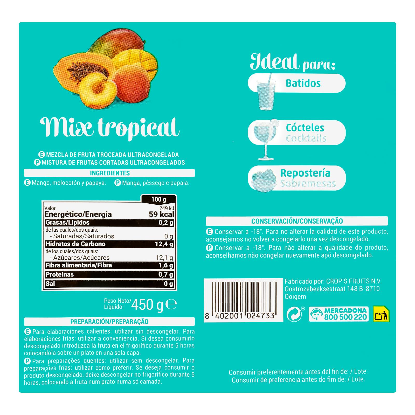 Mélange de fruits tropicaux Hacendado, ultra surgelé