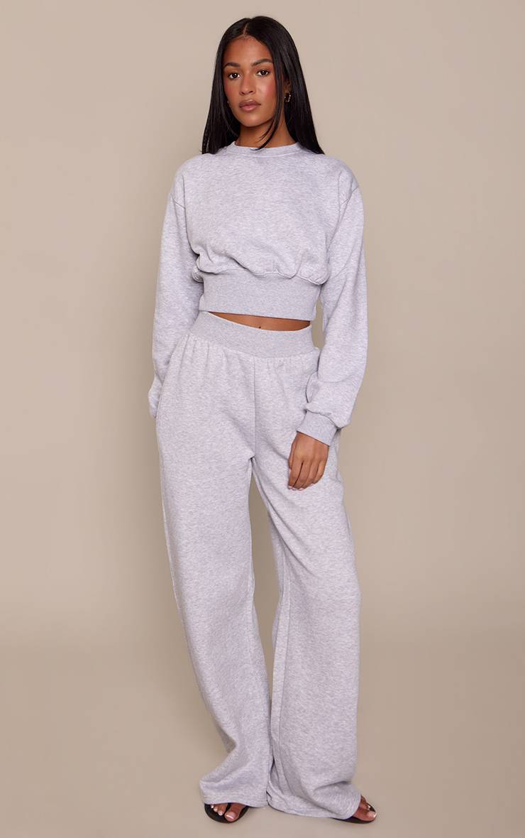 Gris Cendré Jogger Taille Haute À Jambes Larges