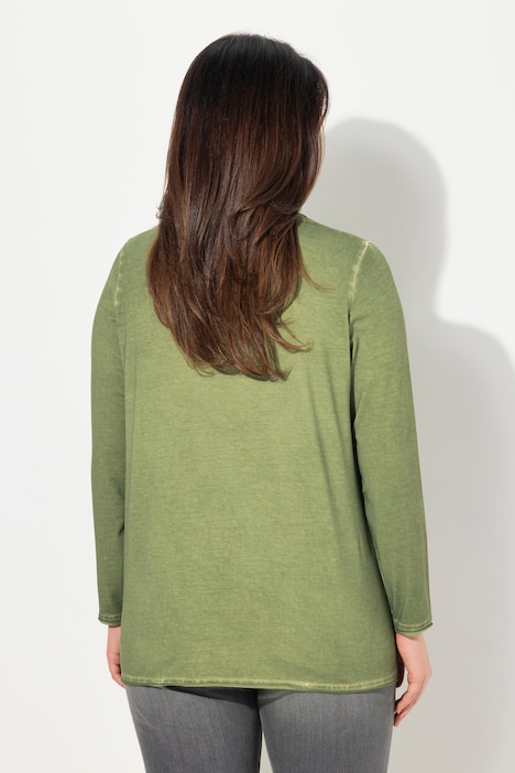 Shirt, cold dyed, Pailletten-Herz, V-Ausschnitt, Langarm