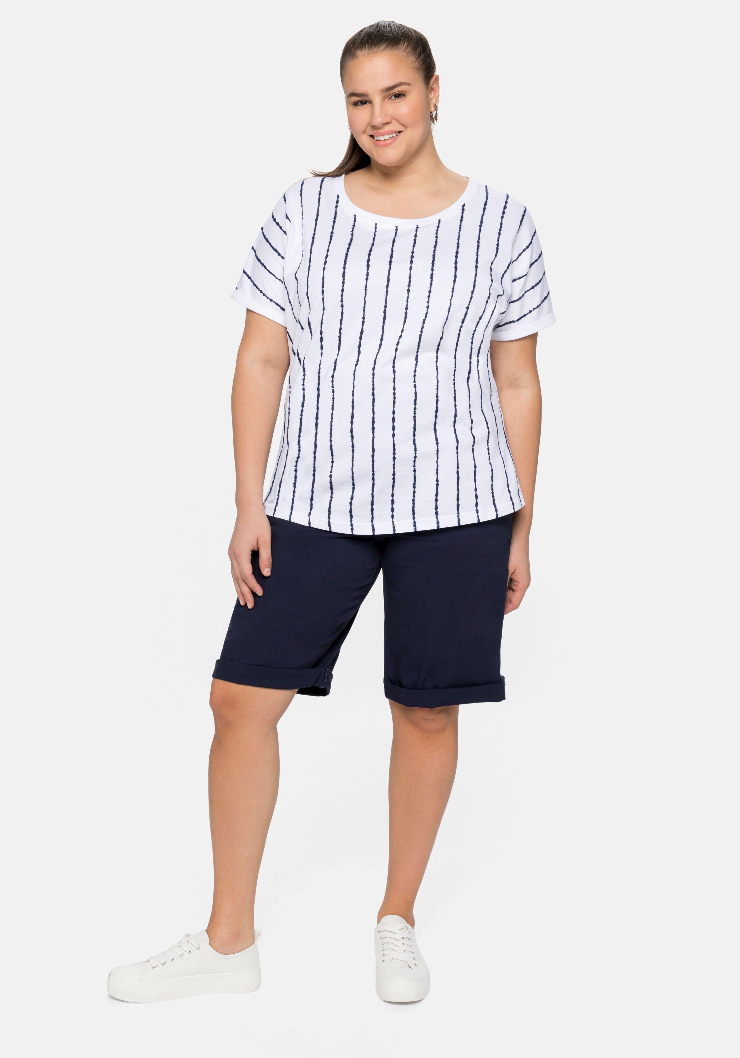 Shirt mit Streifen in Batik-Optik und Ärmelaufschlag