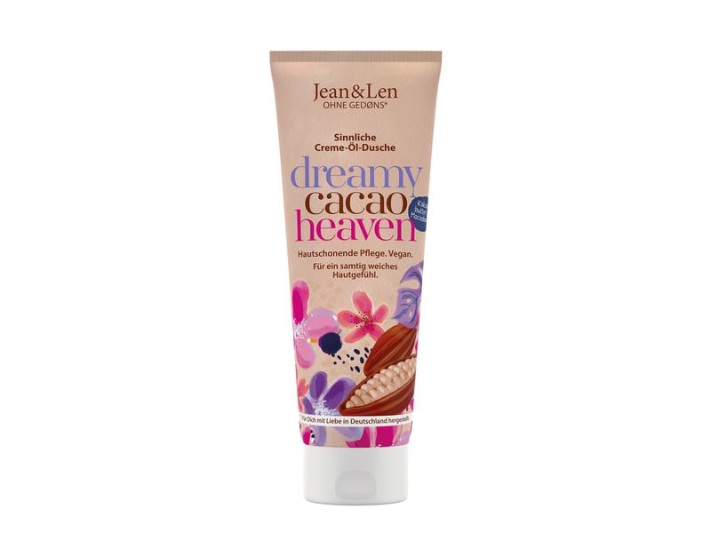 Jean & Len Creme-Öl Dusche Kakaobutter 250 ml Natürlicher cremiger Schaum für ein sanft pflegendes Reinigungs-Erlebnis