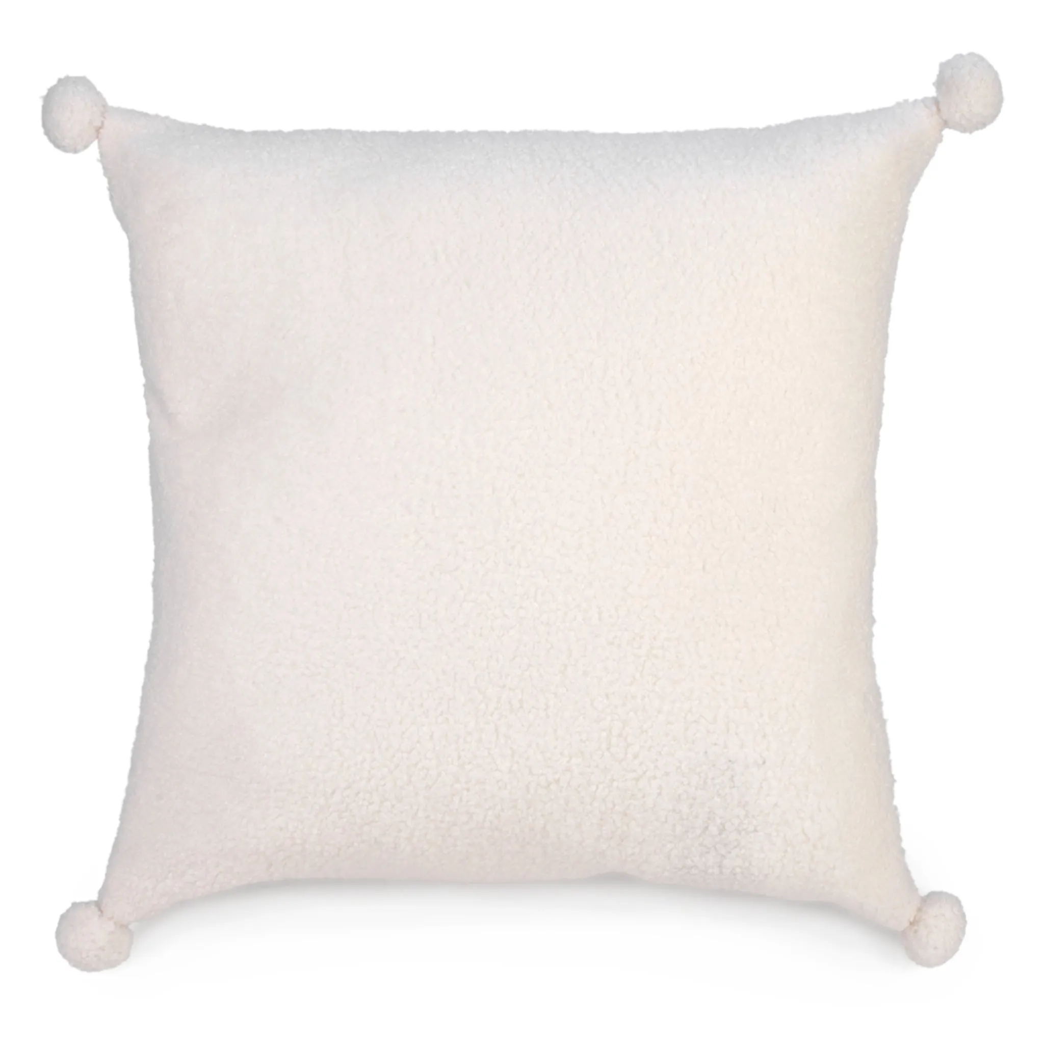 Attitudes Import Coussin Blanc Bouclé avec Pompons