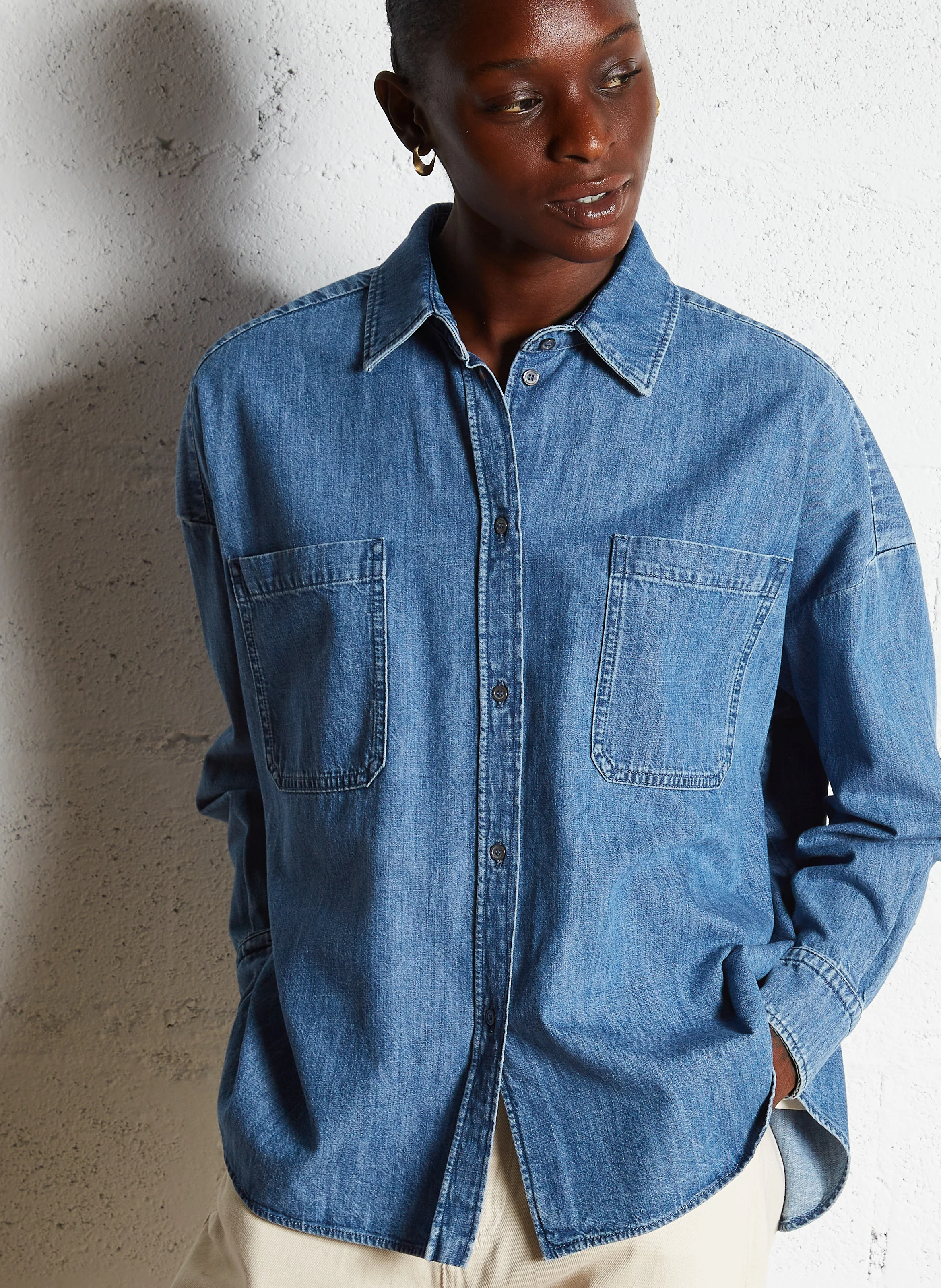 LANDA - Chemise ample denim en coton | Bleu