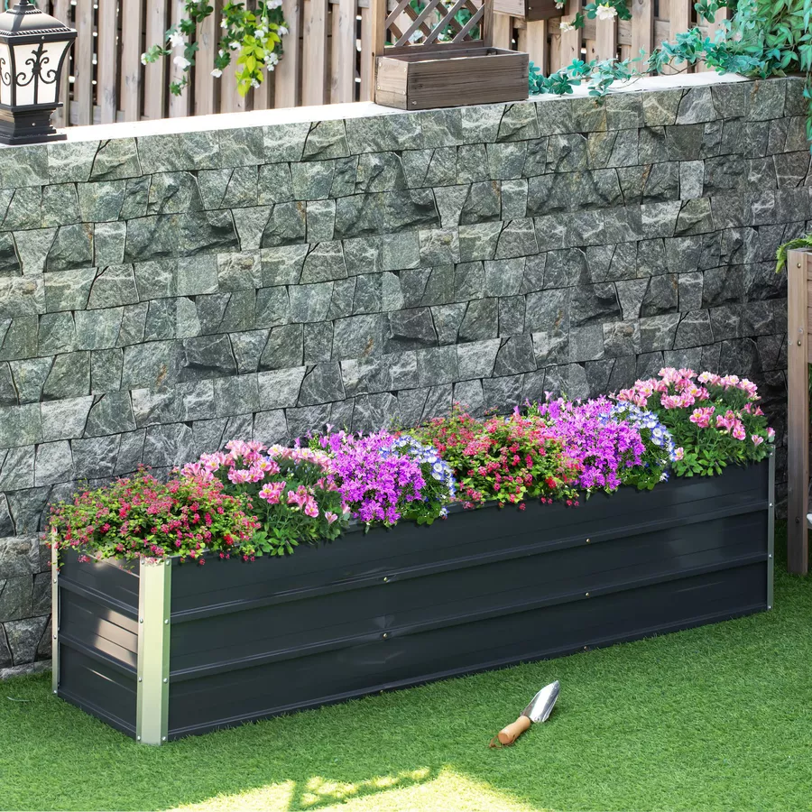 Outsunny Gartenbeet inclusive Gartenhandschuhen und Beetschildern grau