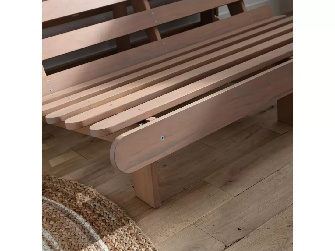 Ensemble matelas futon en coton et structure en bois massif taupe 160x200 Ecru