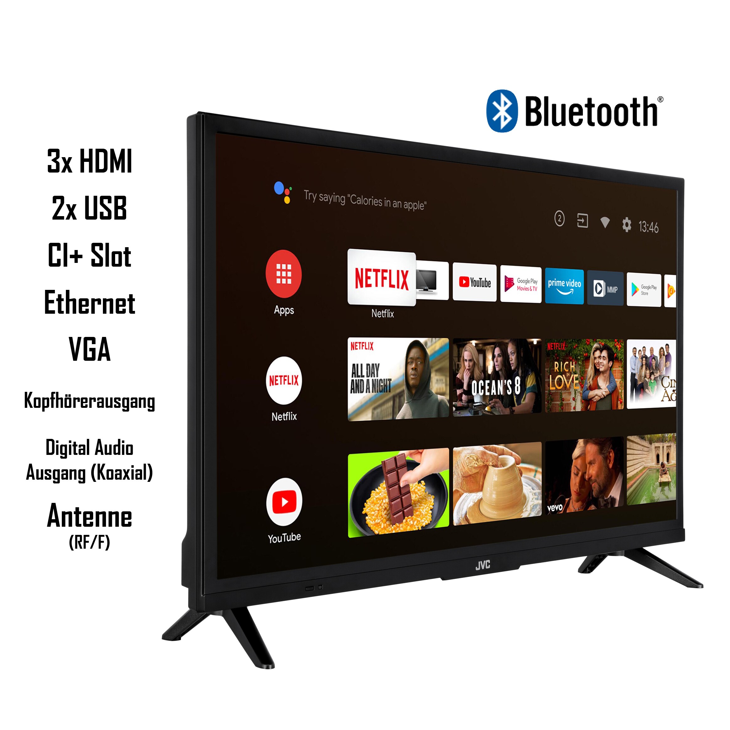 JVC LT-24VAH3255 24 Zoll Fernseher/Android TV (HD Ready, HDR, Triple-Tuner, Smart TV)