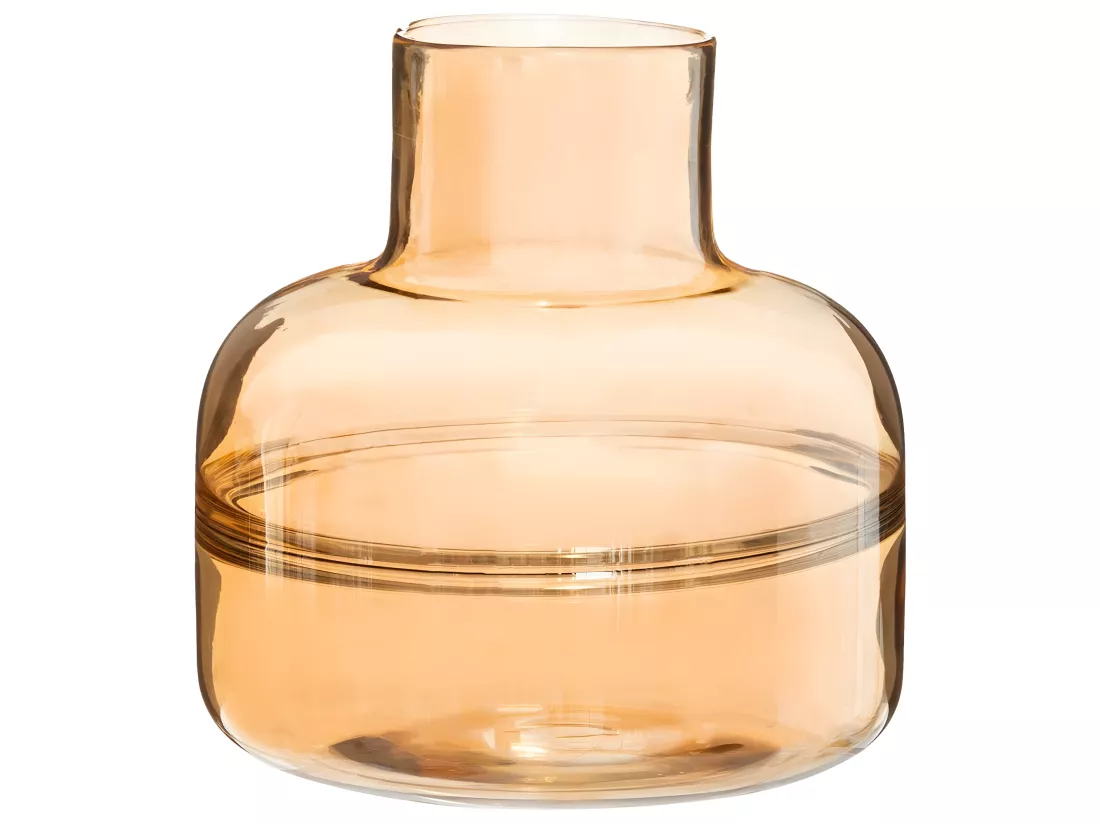 Vase large fond en Verre ambre et brillant H 25 cm
