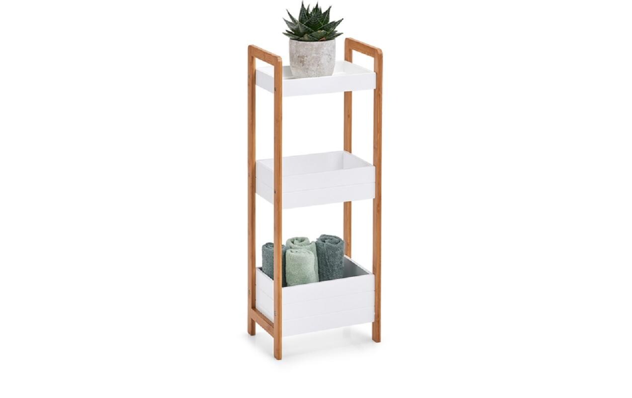 Regal mit 3 Ablagen Nature/WeissStandregal aus Bambus