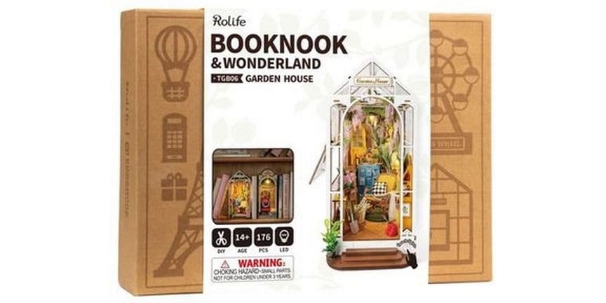 RoboTime Bausatz Book Nook Garden House 3D-Puzzle aus lasergeschnittenen Holzteilen
