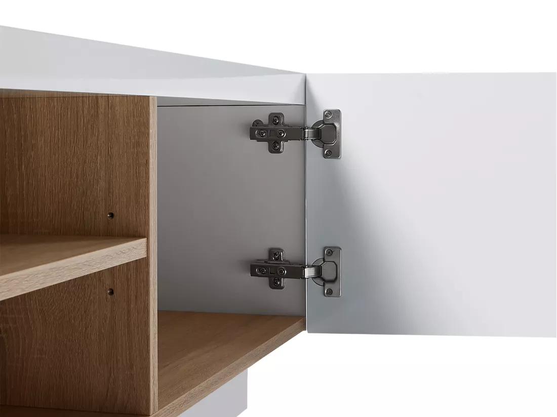 Meuble TV 2 portes et 2 niches avec LEDs en MDF - Blanc - MANIOLO