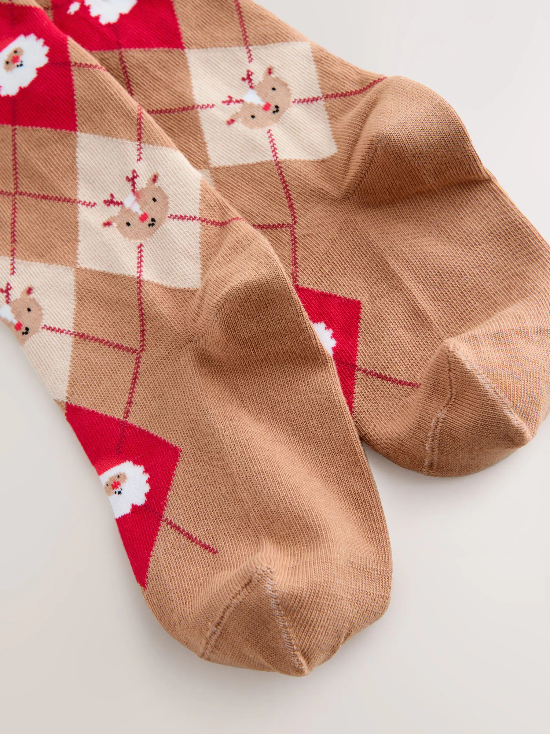 Naturel/Rood Kerstman Argyle - Kerstmaillot met hoog katoengehalte