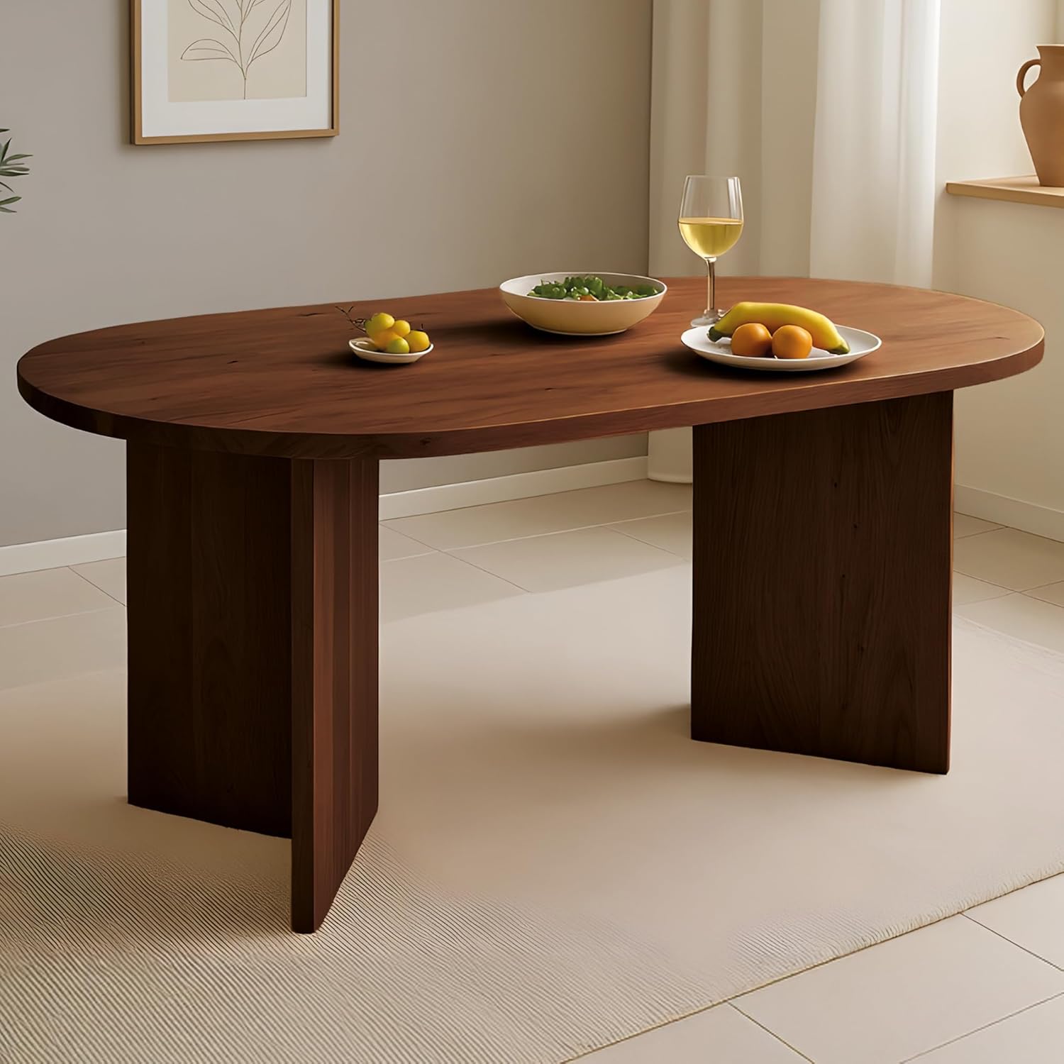 SAM Esstisch Laurie | 160 x 90 cm | Akazienholz massiv | Farbe: Nussbaumfarben | Oval mit gerader Kante | V-Gestell Holz | Esszimmertisch/Küchentisch aus Massivholz