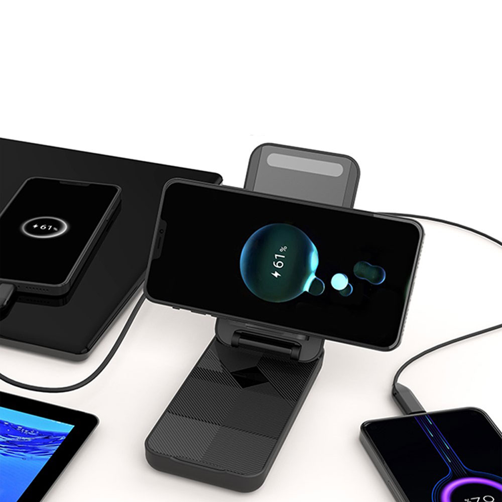 (20W) 2in1 Qi Wireless Charger 10000mAh USB C Powerbank Ladegerät   Spiegel mit LED - Schwarz