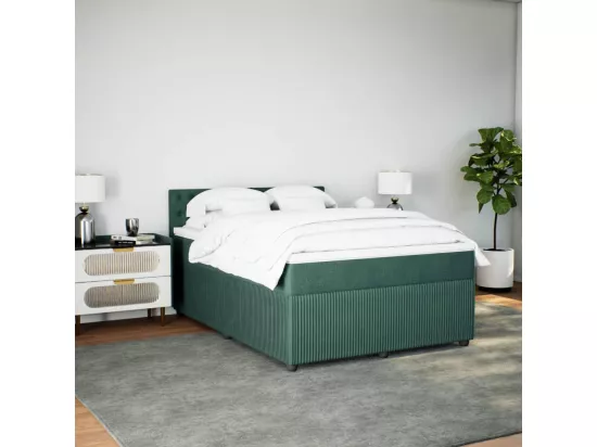 Sommier à lattes de lit et matelas Vert foncé 140x190cm Velours