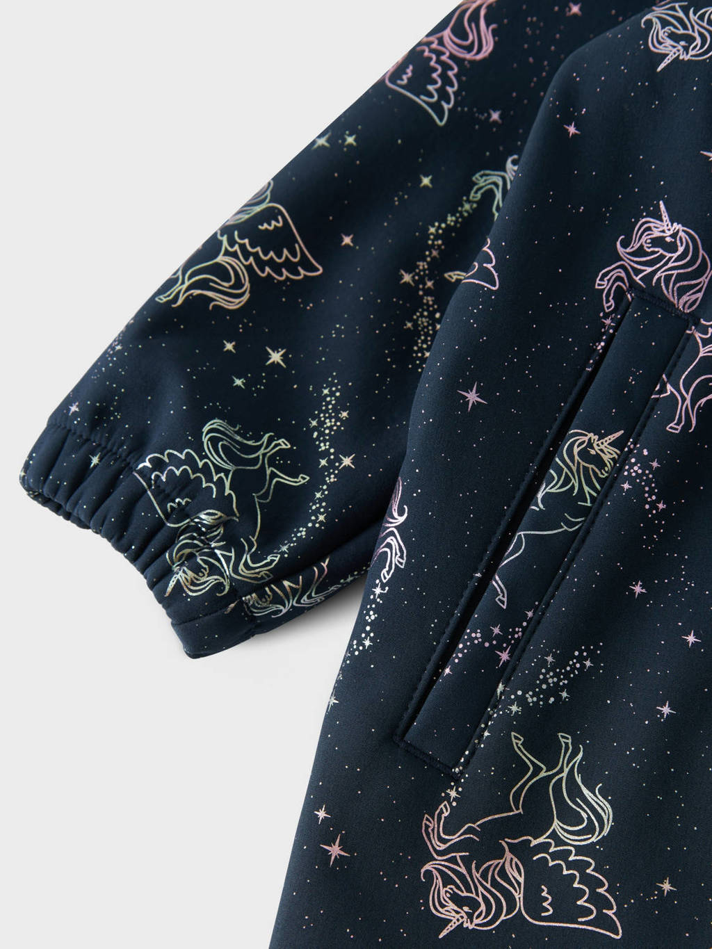 NAME IT softshell buitenspeelpak met all over print donkerblauw/roze metallic