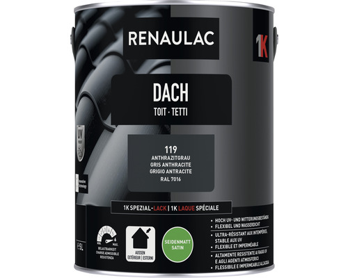 RENAULAC dakverf, satijnglans, antraciet, 5 l