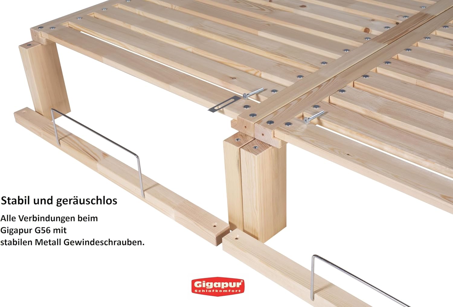 Kiefer massiv Holzbett G56, naturbelassen, mit Standardfuß 25 cm Höhe, inkl. Lattenrost und Matratzenbügeln, Liegefläche 280x200 cm Best. aus 2X 90 x 200 cm, 1x 100 x 200 cm