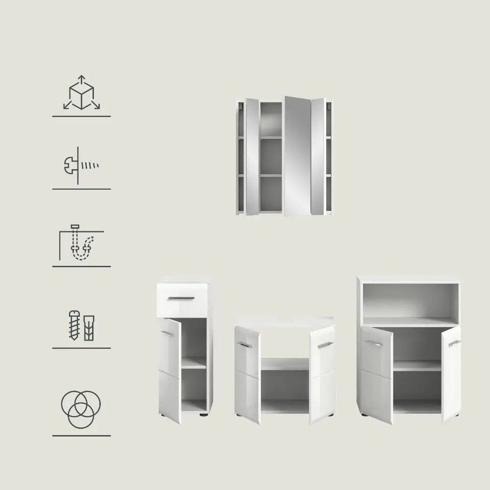 Hioshop Ice badkamer I65 wit hoogglans- wit