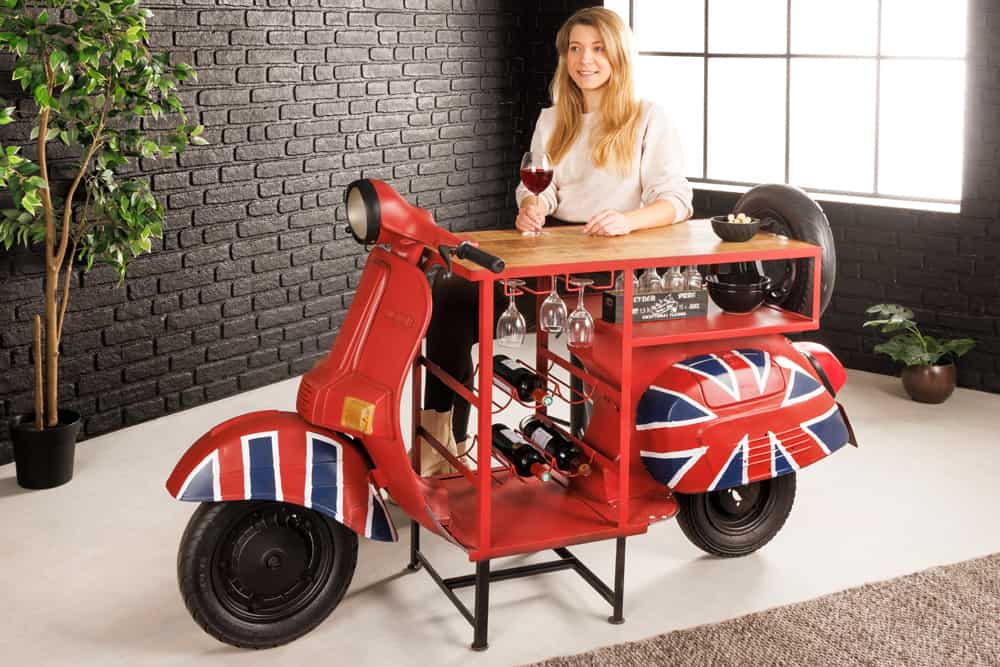 Design Bartisch SCOOTER 180cm rot Mangoholz Handarbeit Upcycling